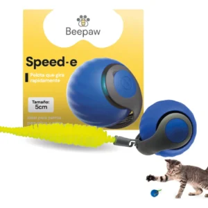 Beepaw Pelota Interactiva Gatos Speed-e Con Pluma Premium Color Azul