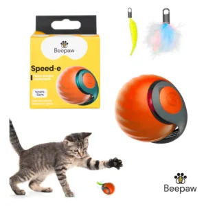 Beepaw Pelota Interactiva Gatos Speed-e Con Pluma Premium Color Roja