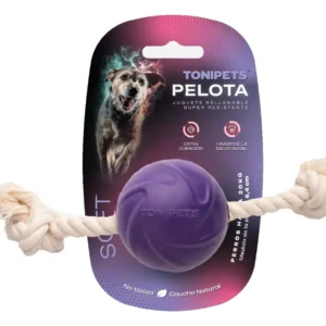 Tonipets Pelota Soft 6cm C/ Soga Caucho Natural Juguete Perro Color Violeta