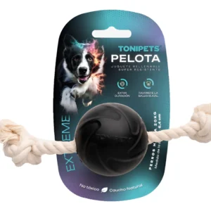 Tonipets Pelota Extreme 6cm C/ Soga Caucho Natural Juguete Perro Color Negra