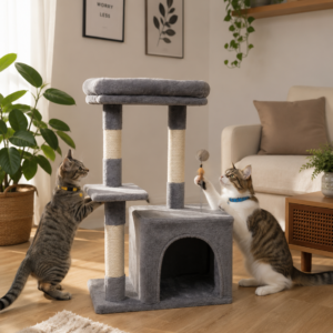 Beepaw Rascador Gimnasio para Gatos Terciopelo Gris Chico