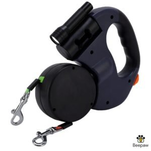 Correa Retráctil Doble Beepex Para 2 Perros Con Linterna Y Porta Bolsa